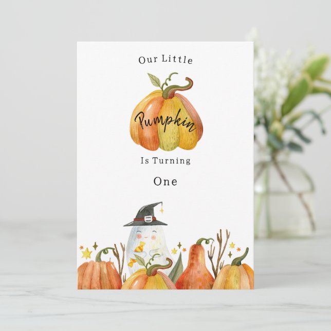 Cute Autumn Halloween Pumpkin Birthday Invitation Inbjudningar (Stående Fram)