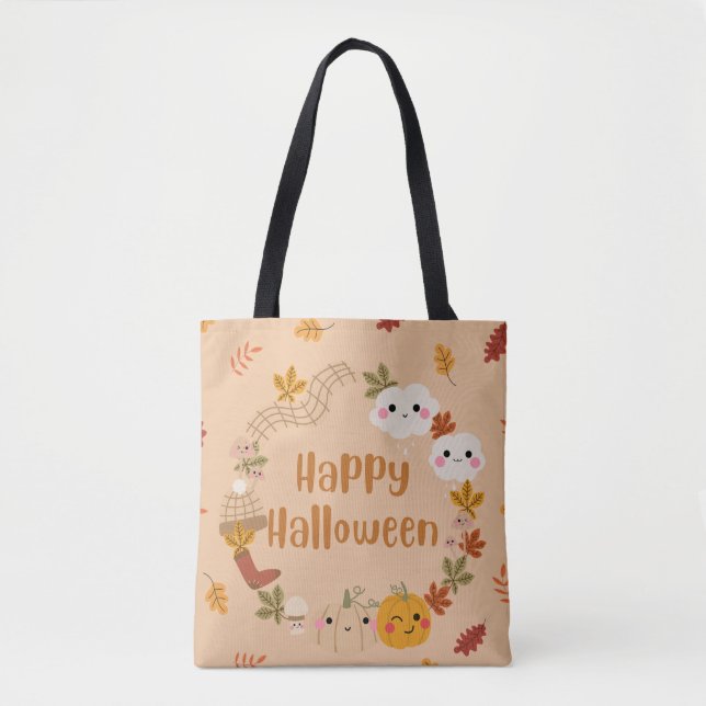 Cute Autumn Halloween Tote Bag Tygkasse (Framsida)