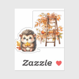 Cute Autumn Hedgehog with Harvest Ladder Illustrat Klistermärken