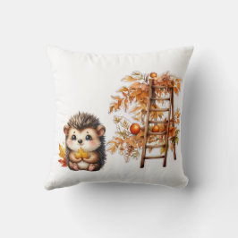 Cute Autumn Hedgehog with Harvest Ladder Illustrat Kudde