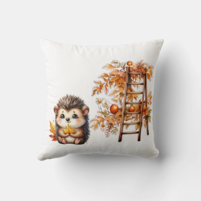 Cute Autumn Hedgehog with Harvest Ladder Illustrat Kudde (Baksida)