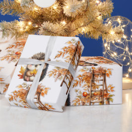 Cute Autumn Hedgehog with Harvest Ladder Illustrat Presentpapper