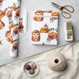 Cute Autumn Hedgehog with Harvest Ladder Illustrat Presentpapper