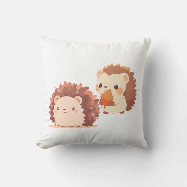 Cute Autumn Hedgehogs - Kawaii Fall Forest Animals Kudde (Framsida)