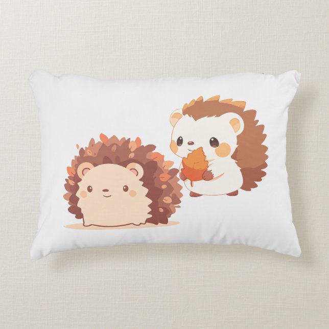 Cute Autumn Hedgehogs - Kawaii Fall Forest Animals Prydnadskudde (Framsidan)