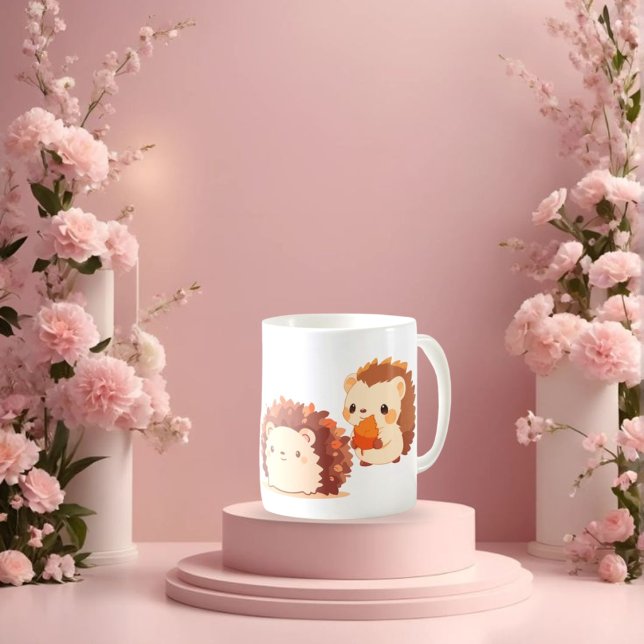 Cute Autumn Hedgehogs - Kawaii Fall Forest Animals Två-Tonad Mugg (Skapare uppladdad)