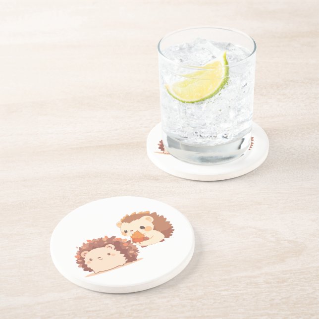 Cute Autumn Hedgehogs - Kawaii Fall Forest Animals Underlägg (Sidan)