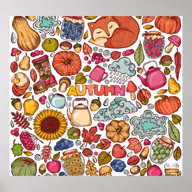 Cute Autumn Inslag Hand plockade Poster (Framsidan)