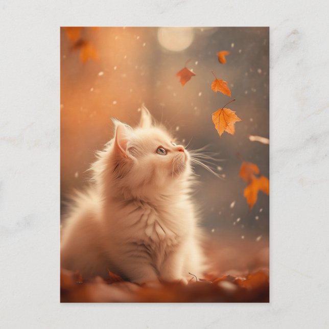 Cute Autumn Kitten Vykort (Framsida)