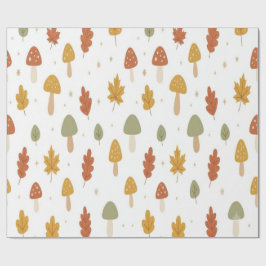 Cute Autumn Mushroom and Leaves Wrapping Paper Presentpapper