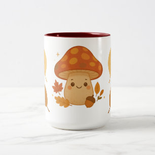 Cute Autumn Mushroom on Mysigt Foliage Två-Tonad Mugg