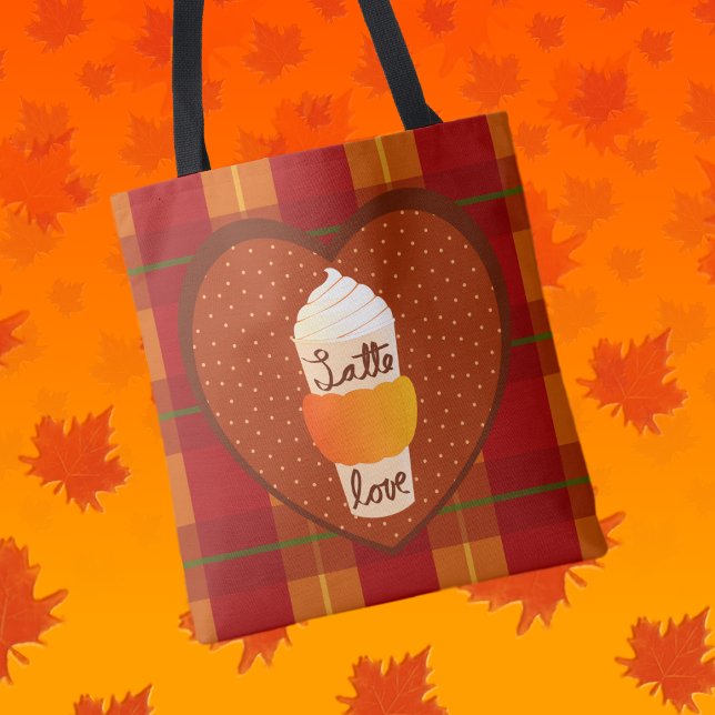 Cute Autumn Pumpkin Spice Latte Kärlek Tote Tygkasse (Skapare uppladdad)
