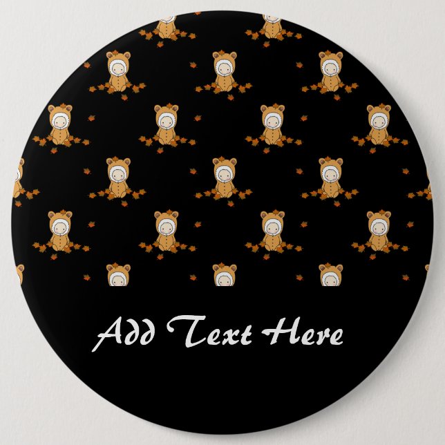 Cute Autumn Spädbarn i Falling Löv Mönster Knapp (Framsida)