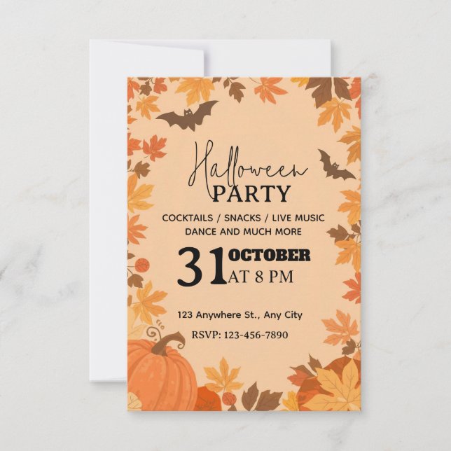 Cute Autumn-Thated Halloween fest-inbjudan Inbjudningar (Framsida)