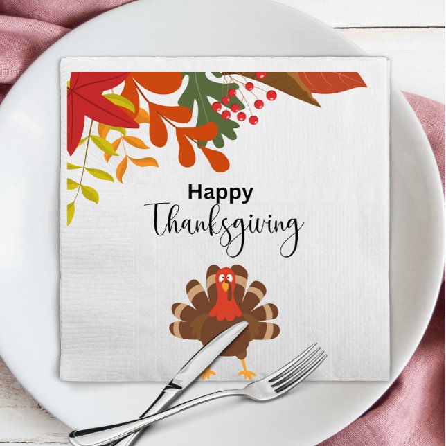 Cute Autumn Turkey Bird Happy thanksgiving Pappersservett (Skapare uppladdad)
