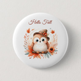 Cute Autumn Uggla Sitta vid Gren Knapp