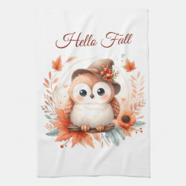 Cute Autumn Uggla Sitta vid Gren Kökshandduk
