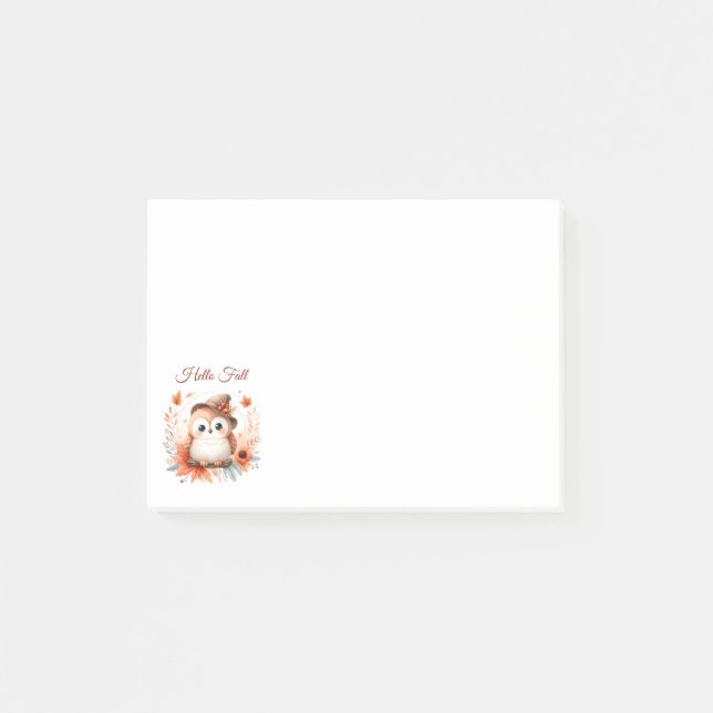 Cute Autumn Uggla Sitta vid Gren Post-it Block (Framsida)