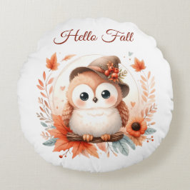 Cute Autumn Uggla Sitta vid Gren Rund Kudde