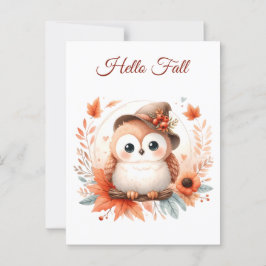 Cute Autumn Uggla Sitta vid Gren Vykort