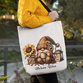 Cute Autumn Vibes Watercolor Gnome Tote Tygkasse