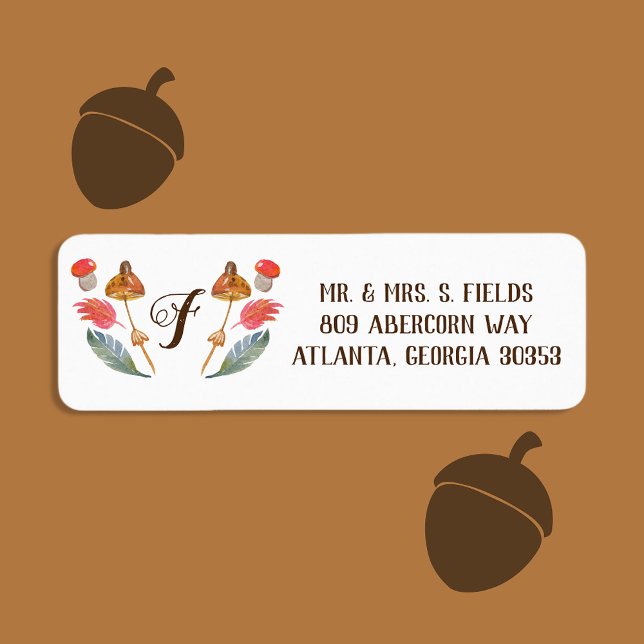Cute Autumn Watercolor WandeMonogram Returadress Etikett (Skapare uppladdad)
