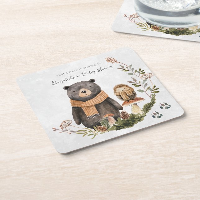 Cute Autumn Woodland | Babyskor Underlägg Papper Kvadrat (Vinklad)