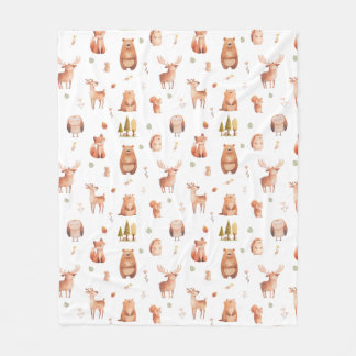 Cute Autumn Woodland Forest Animal Nursery Fleecefilt