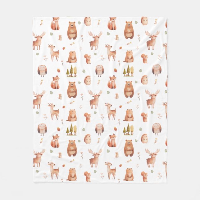 Cute Autumn Woodland Forest Animal Nursery Fleecefilt (Framsidan)