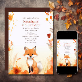 Cute Autumn Woodland Fox Fall Birthday Inbjudningar