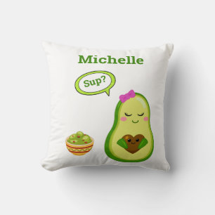 Cute Avacado Hand plockade Namn Guacamole Fruit Th Kudde