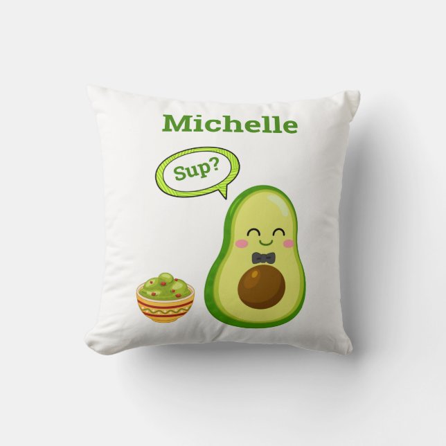 Cute Avacado Hand plockade Namn Guacamole Fruit Th Kudde (Framsida)