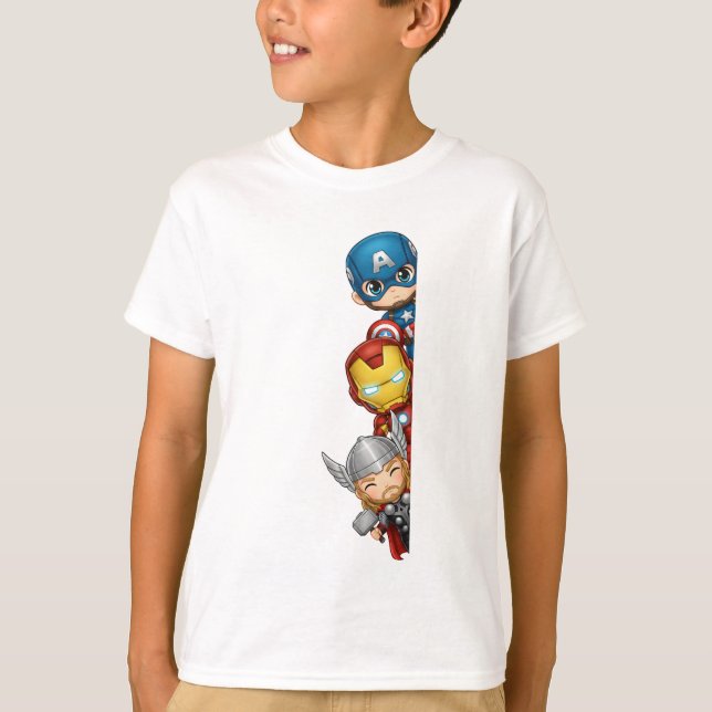Cute Avangers Super Heroes Peeking Design T Shirt (Framsida)