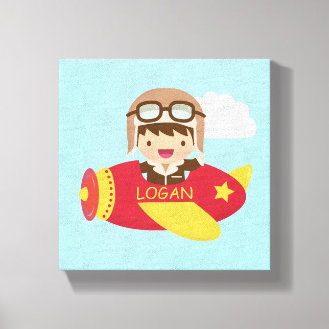 Cute Aviator Boy Airplane Boys Room Decor Canvastryck (Framsida)