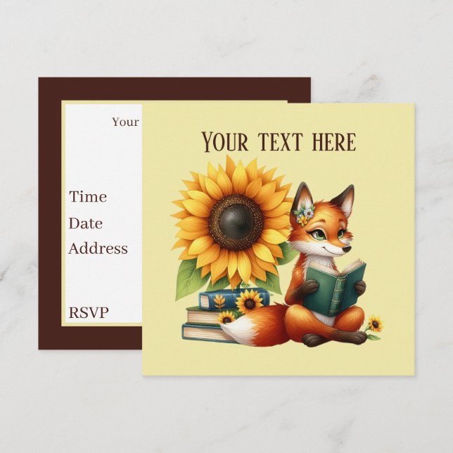 Cute-avläsningsräv bok eller klubb party inbjudningar (Fram/baksida)