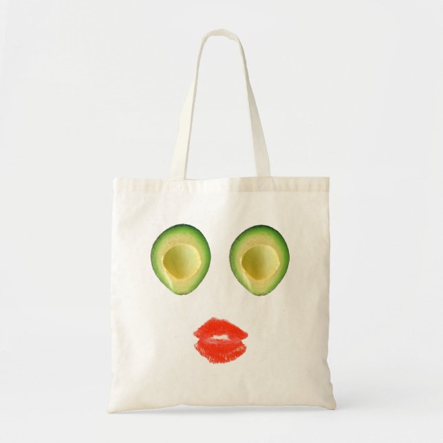Cute Avocado Ansikte Grönt Red 4 Rita Tygkasse (Framsidan)