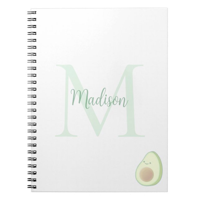 Cute Avocado Custom Name Initial  Anteckningsbok (Framsidan)
