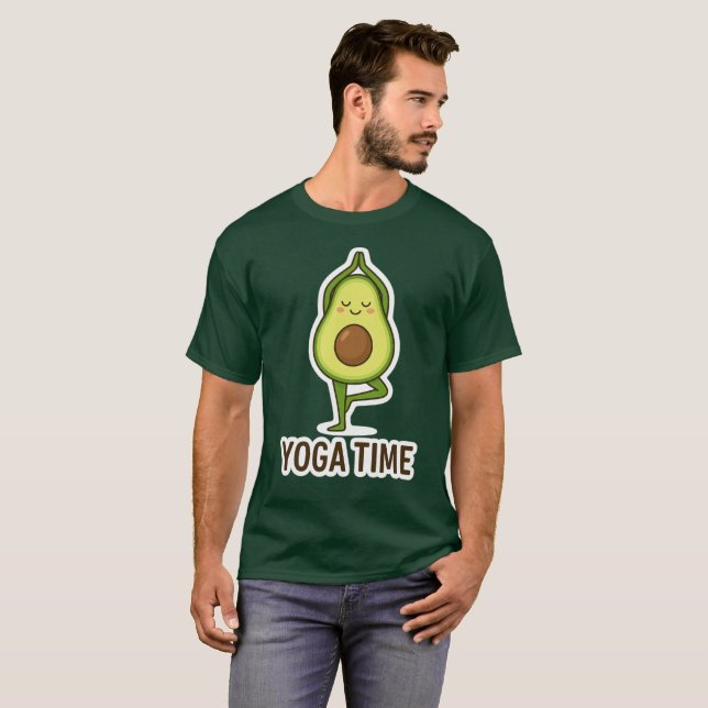 Cute Avocado Doing Yoga Sticker T Shirt (Hel framsida)