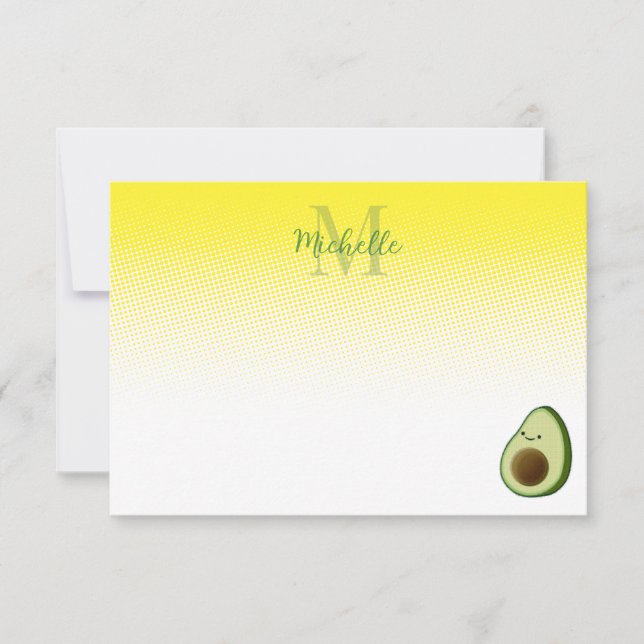 Cute Avocado Drawing Personalized Monogram Anteckningskort (Framsida)