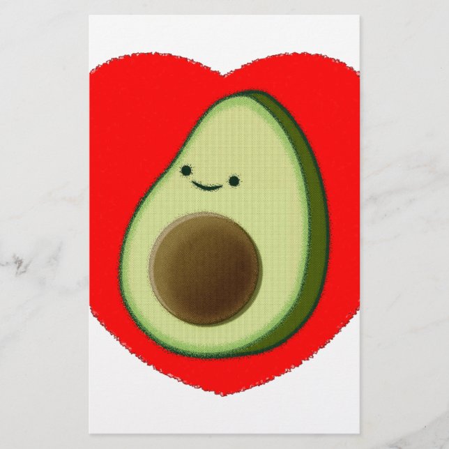 Cute Avocado i rött hjärta Brevpapper (Framsida)
