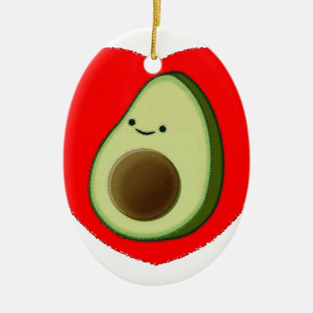 Cute Avocado i rött hjärta Julgransprydnad Keramik (Framsidan)