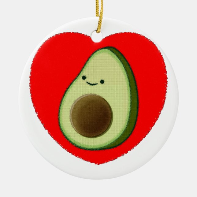 Cute Avocado i rött hjärta Julgransprydnad Keramik (Framsidan)