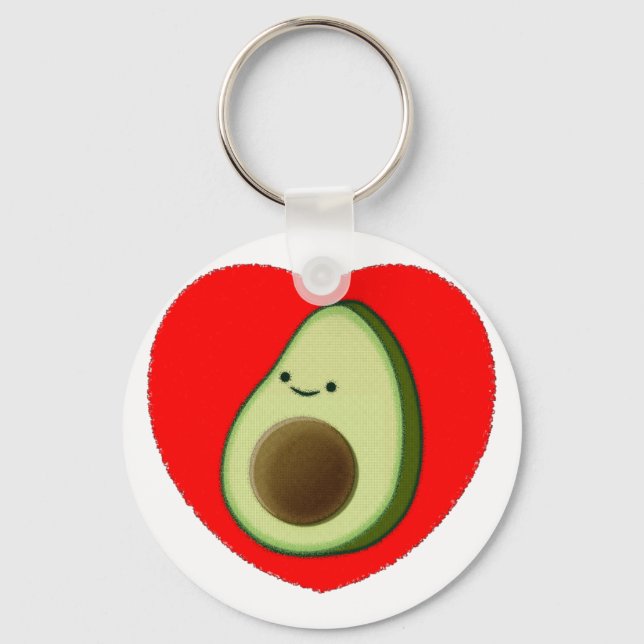 Cute Avocado i rött hjärta Nyckelring (Framsida)