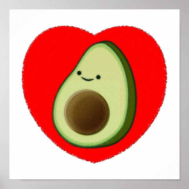 Cute Avocado i rött hjärta Poster (Framsidan)