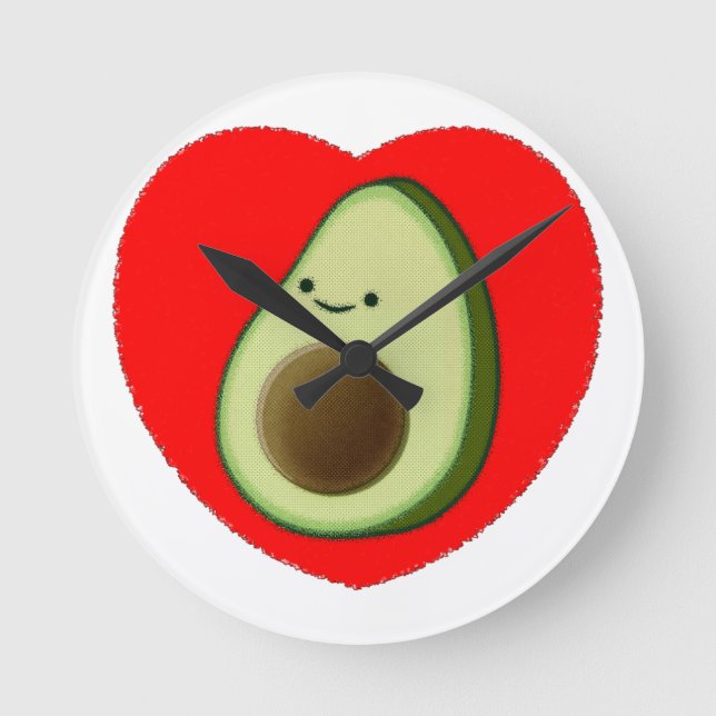 Cute Avocado i rött hjärta Rund Klocka (Framsida)