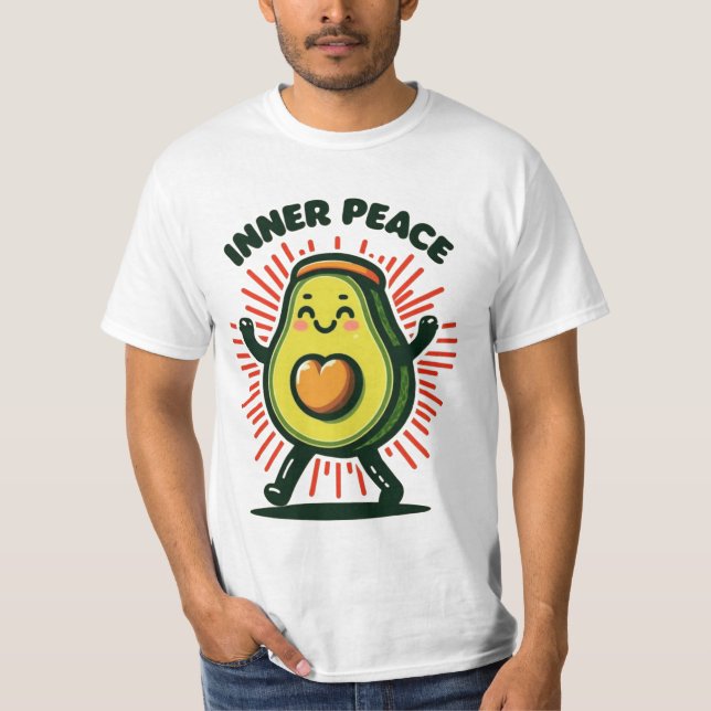 Cute Avocado "Inner Peace" Funny Yoga T-Shirt (Framsida)