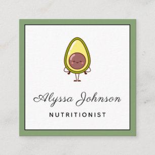 Cute Avocado Kawaii Food Nutritionist Healthy Diet Fyrkantigt Visitkort