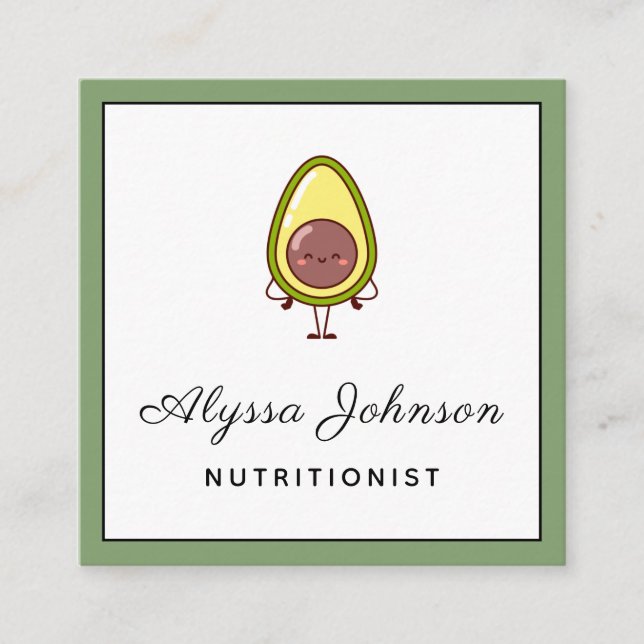 Cute Avocado Kawaii Food Nutritionist Healthy Diet Fyrkantigt Visitkort (Framsida)
