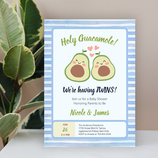 Cute Avocado Kön Neutral Twillingar Baby Shower Inbjudningar (Cute Avocado Gender Neutral Twins Baby Shower Invitation)