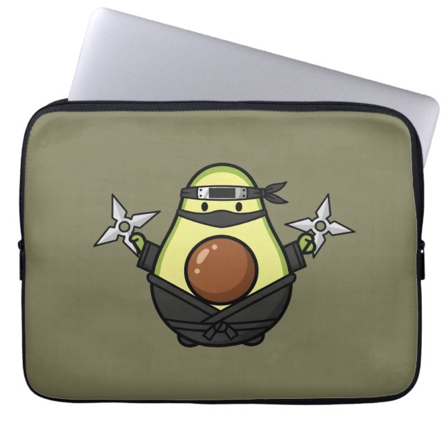 Cute Avocado Ninja Shuriken Warrior Illustration Laptop Fodral (Framsidan)